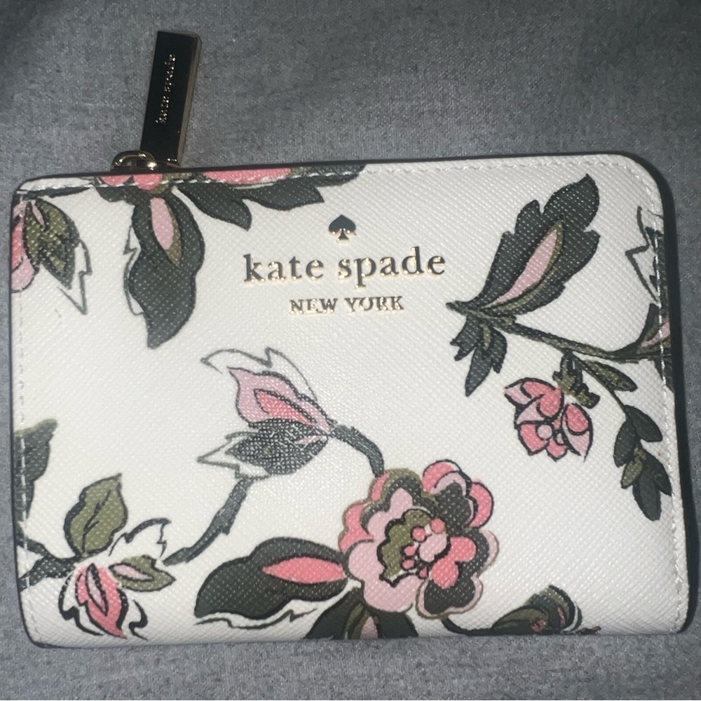 Kate Spade White Wallet with Pink and Green Floral Design